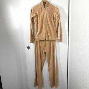 J.Lo By Jennifer Lopez Tracksuit Womens Large Beige Velour Zip Jacket Pants Y2K